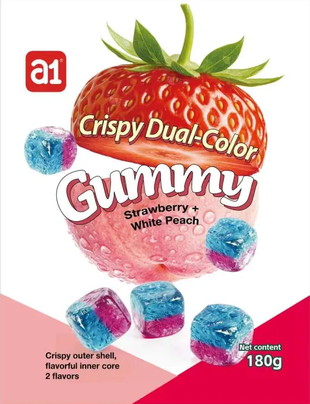Мармелад 4D хрустящий двухцветный (клубника + белый персик)