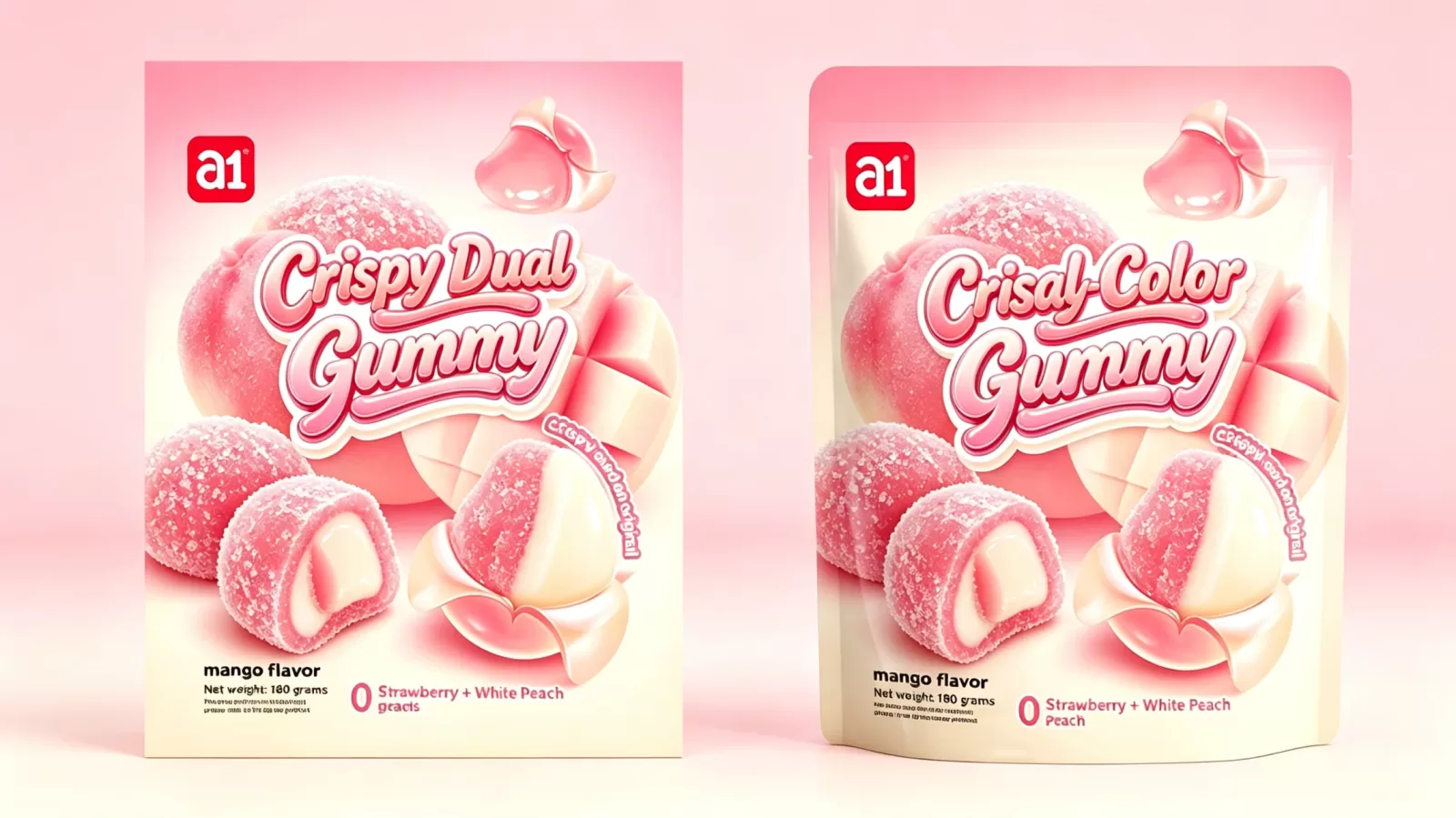 мармелад a1 4D Crispy Dual-Color клубника-белый персик, на агаре и пектине