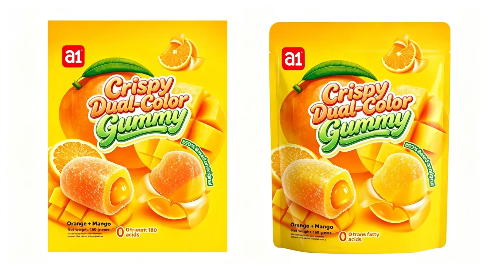 мармелад a1 4D Crispy Dual-Color апельсин-манго, упаковка на английском
