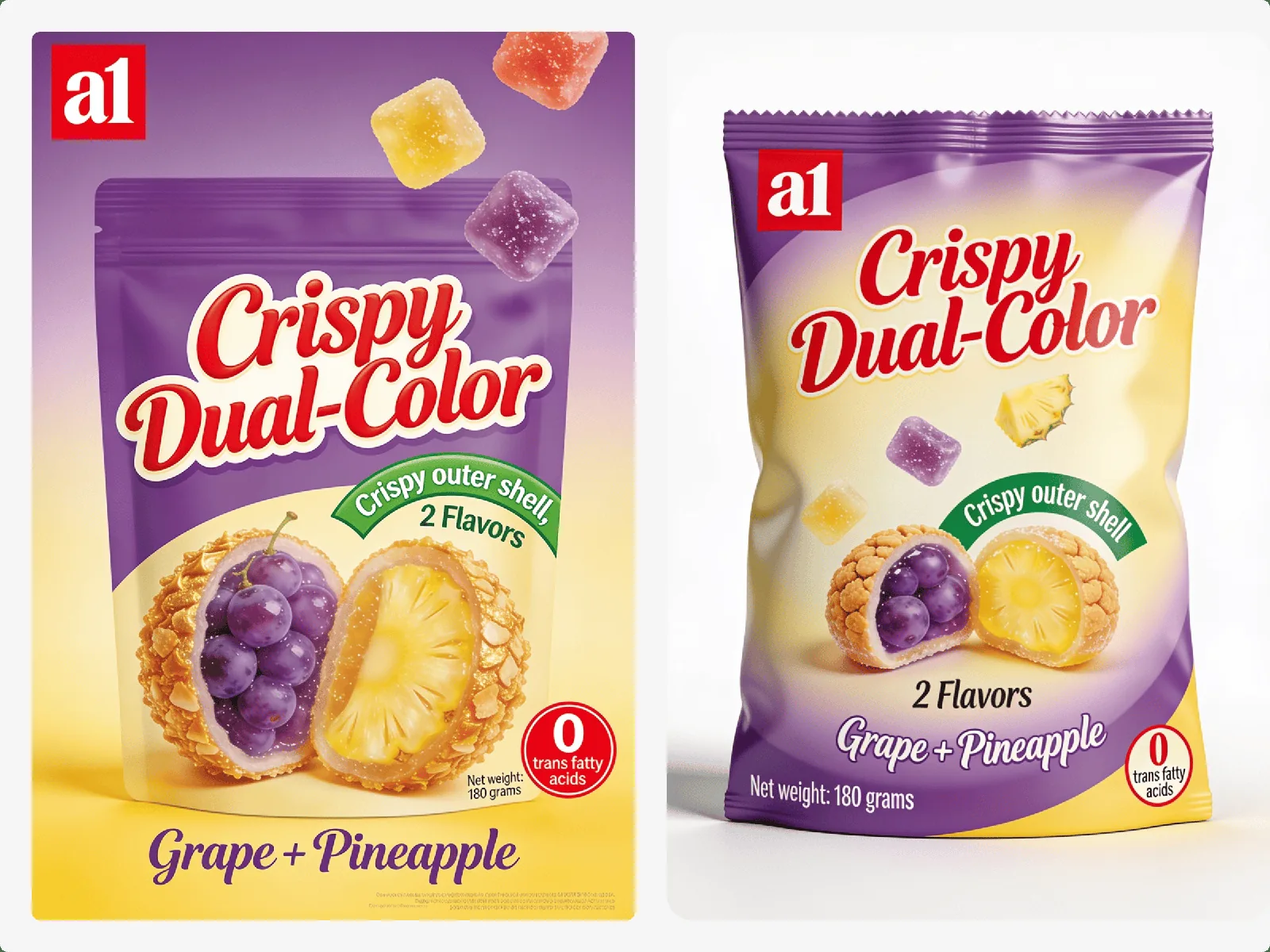 Жевательные конфеты 4D Crispy Dual-Color, виноград и ананас