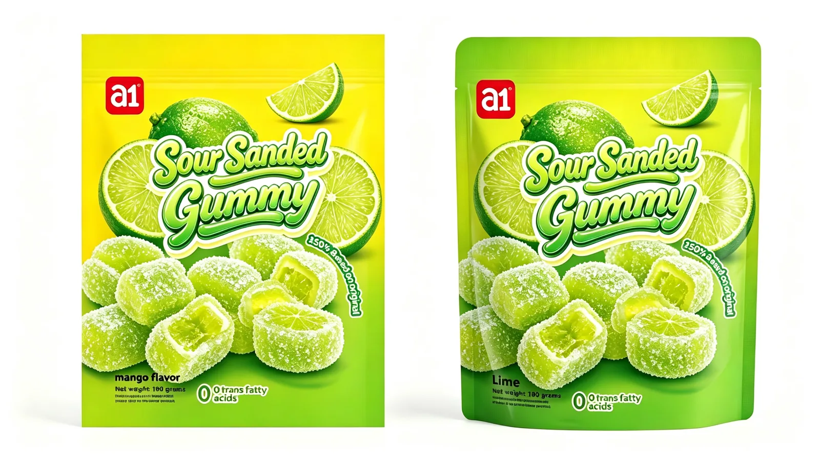 Sour Sanded Gummy Лайм — разрезанные конфеты показывают настоящую фруктовую начинку