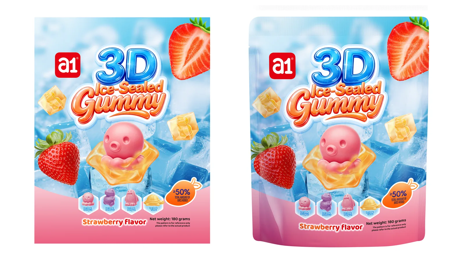 Пакет a1 3D Ice-Sealed Gummy со вкусом клубники — термостойкий формат с запечатанной фигуркой для тропического транзита