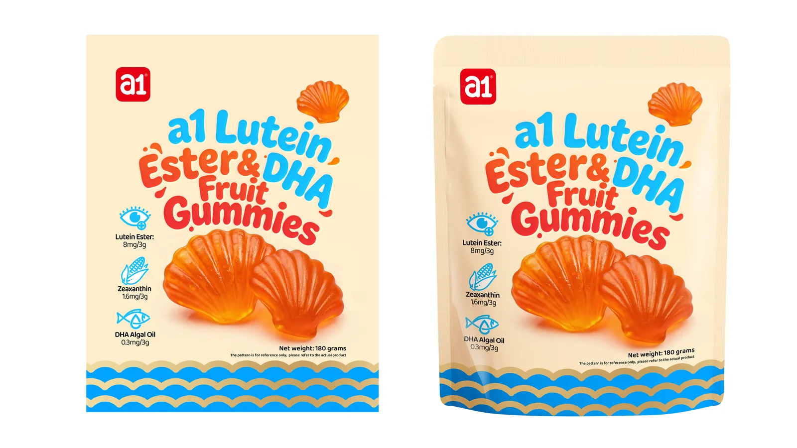 Дизайн упаковки a1 Lutein Ester & DHA fruit gummies — wellness-полюс линейки мармелада